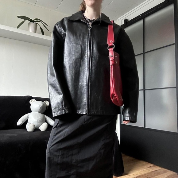 Vintage Black Genuine Leather Collared Jacket - Picture 6 of 8